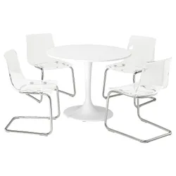 IKEA DOCKSTA / TOBIAS(494.834.31) стол и 4 стула, белый белый/прозрачный хром