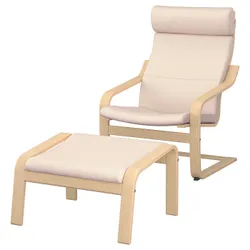 IKEA POÄNG(694.843.59) крісло/підніжка, дубовий шпон білого кольору/білий блиск