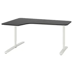 IKEA BEKANT(492.828.33) угловой стол слева, шпон ясеня, тонированный в черный/белый цвет