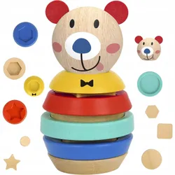 ІГРАШКА ВЕДМІДЬ-ПІРАМІДА TooKY, ДЕРЕВ'ЯНИЙ ПАЗЛ-СОРТУВАННЯ MONTESSORI