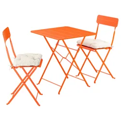 IKEA SUNDSÖ(795.732.51) Стол и 2 складных стульев, Внешний ярко -оранжевый/ярко -оранжевый куддарна светло -серого.