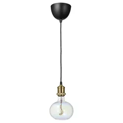 IKEA JÄLLBY / MOLNART(294.913.71) подвесной светильник с лампочкой, латунь/эллипс многоцветный