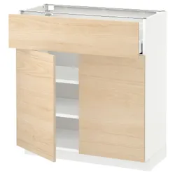 IKEA METOD / MAXIMERA(094.549.25) верхний ящик / 2 двери, белый / светлый ясень Аскерсунд узор