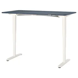 IKEA BEKANT(092.821.99) стол с регулируемой высотой, синий/белый линолеум