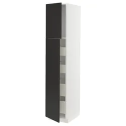 IKEA METOD / MAXIMERA(394.987.82) высокий шкаф с 2 дверцами/4 ящиками, белый/Nickebo матовый антрацит