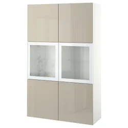 IKEA BESTÅ(094.888.26) книжкова шафа/скляні двері, біле/глянцеве/бежеве прозоре скло