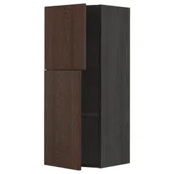 IKEA METOD(994.560.05) навесной шкаф с полками / 2 дверцы, черный/синарп коричневый