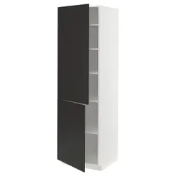 IKEA METOD(494.984.61) высокий шкаф с полками/2 двери, белый/Nickebo матовый антрацит