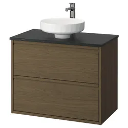 IKEA ÄNGSJÖN / LERSJÖN(795.712.85) Мыть шкафы с ящиками/мытьем/батареей, коричневый имит. дуб/черный имитационный мрамор