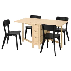 IKEA NORDEN / LISABO(793.855.42) стол и 4 стула, береза / черный