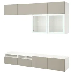 IKEA BESTÅ(694.888.09) Комбінація телевізор/скляні двері, біле/глянцеве/бежеве прозоре скло