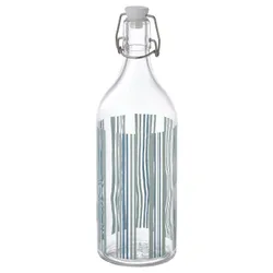 IKEA KORKEN (705.303.03) бутылка с крышкой, прозрачное стекло / узор синий / зеленый