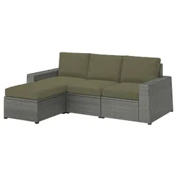 IKEA SOLLERÖN (494.137.30) 3-местный модульный диван, садовый, с подставкой для ног темно-серый/Фрёсон/Дувхольмен темно-бежево-зеленый
