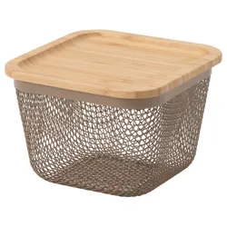 IKEA IKEA 365+(095.814.76) Пищевая корзина с крышкой, квадратный металл/светло -серый бамбук