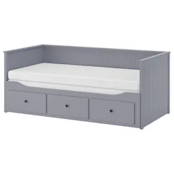 IKEA HEMNES(993.909.48) Кушетка з 3 ящиками, 2 матраца, сірий / Vannareid жорсткий