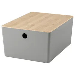 IKEA KUGGIS(695.968.18) Контейнер с крышкой, светло -серый/бамбук