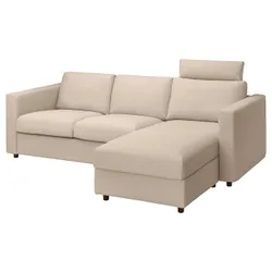 IKEA VIMLE (493.991.21) 3-местный диван с козеткой, с подголовником / Hallarp бежевый