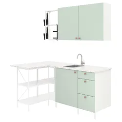 IKEA ENHET(594.992.19) кутова кухня, білий/блідо-сіро-зелений