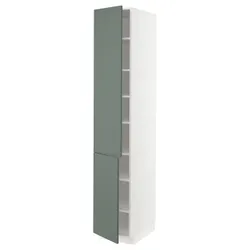IKEA METOD(494.592.14) высокий шкаф с полками/2 дверцы, белый/бодарп серо-зеленый