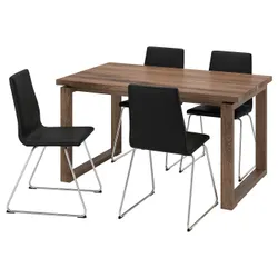 IKEA MÖRBYLÅNGA / LILLÅNÄS(094.950.92) стол и 4 стула, шпон дуба коричневая морилка/черный Bomstad хром