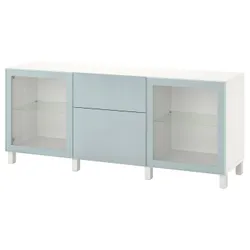 IKEA BESTÅ(694.219.46) комбинация с выдвижными ящиками, белый Selsviken/Stubbarp/светло-серо-голубой прозрачное стекло