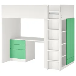 IKEA SMÅSTAD(194.355.83) кровать в мезонине, белый зеленый / со столом с 4 ящиками