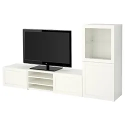 IKEA BESTÅ (594.062.63) комбінація для телевізора / скляні двері, біле / Hanviken біле прозоре скло