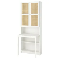 IKEA BILLY / HÖGADAL(195.639.38) книжный шкаф со столом, белый/тканый бамбук