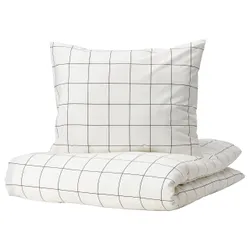 IKEA VITKLÖVER Комплект постільної білизни, білий, чорний / в клітку (704.906.65)
