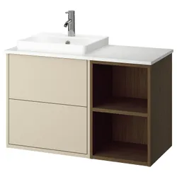 IKEA HAVBÄCK / ORRSJÖN(895.284.04) шафа для умивальника/умивальник/змішувач, ефект бежевого/коричневого дуба/ефект білого мармуру