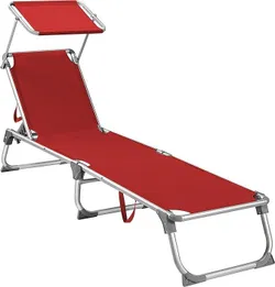 SONGMICS Розкладний шезлонг, 193 x 55 x 31 см, макс. навантаження 150 кг, із захистом від сонця, регульована спинка, для тераси,