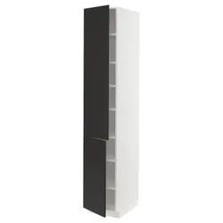 IKEA METOD(894.985.48) высокий шкаф с полками/2 двери, белый/Nickebo матовый антрацит