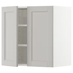 IKEA METOD(594.654.84) навесной шкаф с полками / 2 дверцы, белый / лерхиттан светло-серый