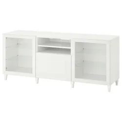 IKEA BESTÅ(694.005.19) Тумба під телевізор з ящиками, білий / Смевікен / Kabbarp біле прозоре скло