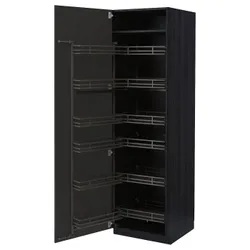 IKEA METOD(994.987.17) высокий шкаф с выдвижной кладовой, черный/Nickebo матовый антрацит