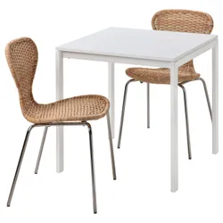IKEA MELLTORP / ÄLVSTA(694.907.65) стол и 2 стула, белый белый/ротанг хром