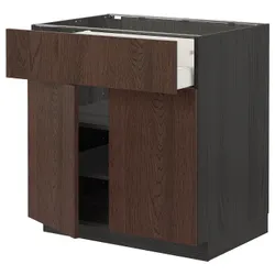 IKEA METOD / MAXIMERA(494.567.91) верхний ящик / 2 двери, черный / синарп коричневый