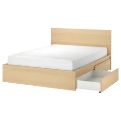 IKEA MALM(794.950.17) Каркас ліжка з 4 контейнерами, дубовий шпон, вибілений/Ліндбоден