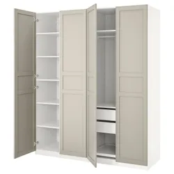IKEA PAX(393.041.28) гардероб, белый/Флисбергет светло-бежевый