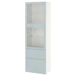 IKEA BESTÅ(994.215.63) книжный шкаф/стеклянная дверь, белый Selsviken/глянцевый светло-серый синий