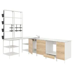 IKEA ENHET (393.380.72) угловая кухня, белый / имитация дуб