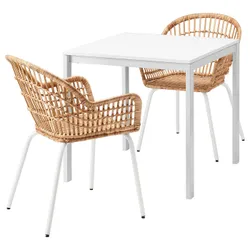 IKEA MELLTORP / NILSOVE(292.972.94) стол и 2 стула, белый ротанг/белый