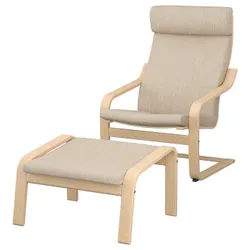IKEA POÄNG(494.842.75) крісло/підніжка, дубовий шпон, білий морилка / Хіларед бежевий