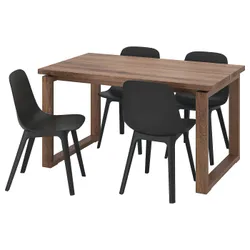 IKEA MÖRBYLÅNGA / ODGER(193.050.44) стол и 4 стула, шпон дуба коричневая морилка / антрацит