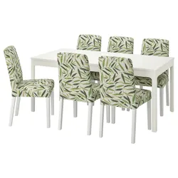 IKEA EKEDALEN / BERGMUND(294.082.30) стол и 6 стульев, белый / фогельфорс разноцветный