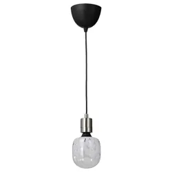 IKEA SKAFTET / MOLNART(194.945.63) подвесной светильник с лампочкой, никелированный/тубовидный белый/прозрачное стекло