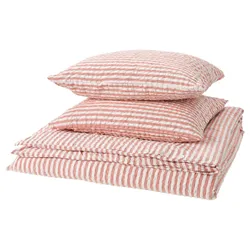 IKEA SMÅNUNNEÖRT(105.999.70) ковдра та 2 подушки, Червоний -бровна біла/смугаста