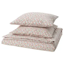 IKEA GULLNATTLJUS(506.000.66) ковдра та 2 подушки, білий/квітковий малюнок