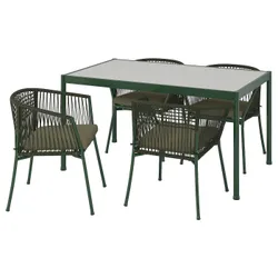 IKEA SEGERÖN(794.948.43) стіл + 4 стільці з підлокітниками, зовнішній темно-зелений/Frösön/Duvholmen темно-бежевий зелений