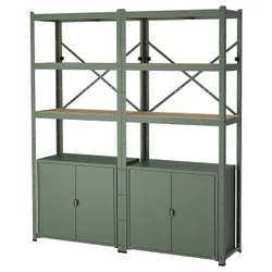 IKEA BROR(095.161.41) полка со шкафчиками, серо-зеленый/сосновая фанера